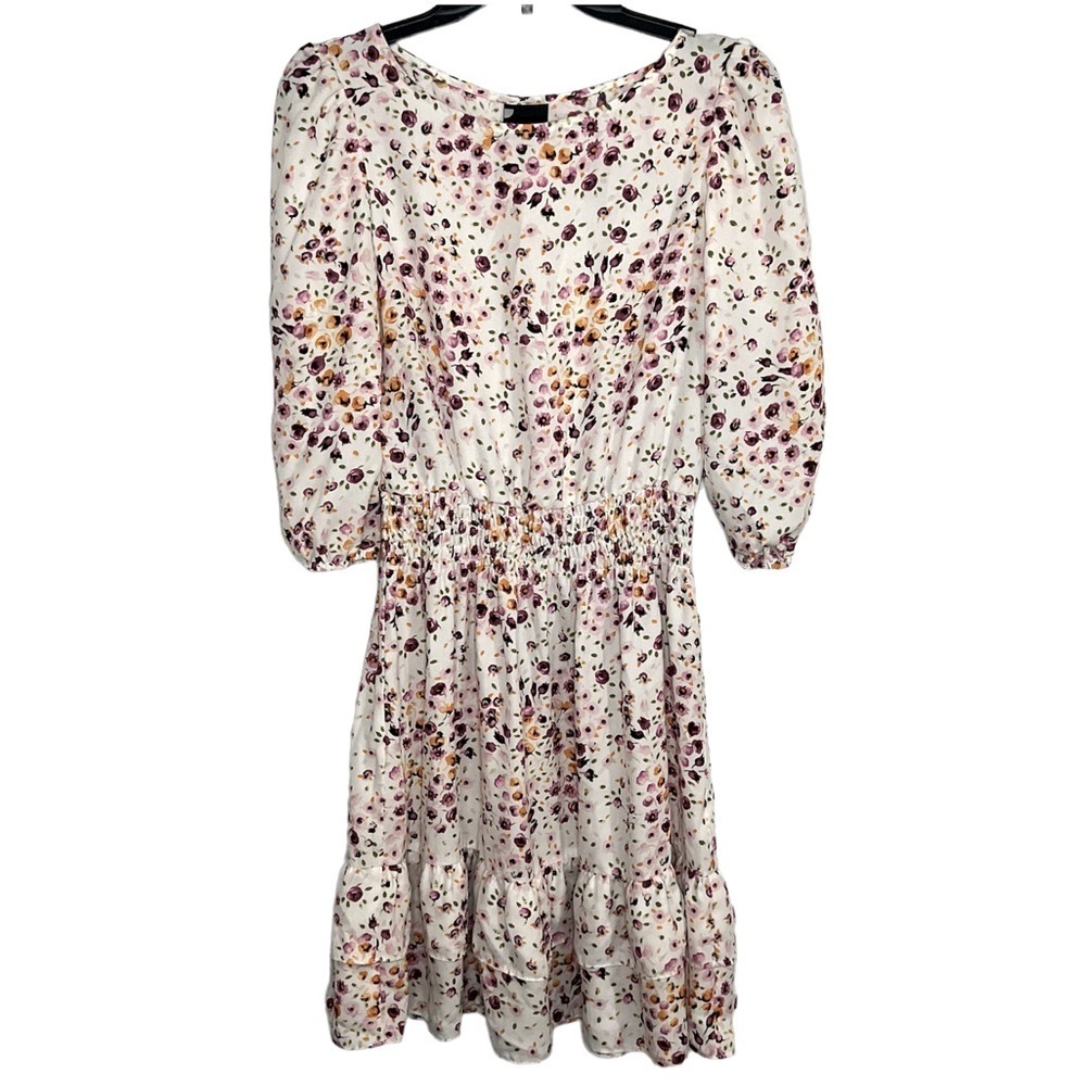 Maison Tara Floral White Ruffle Dress